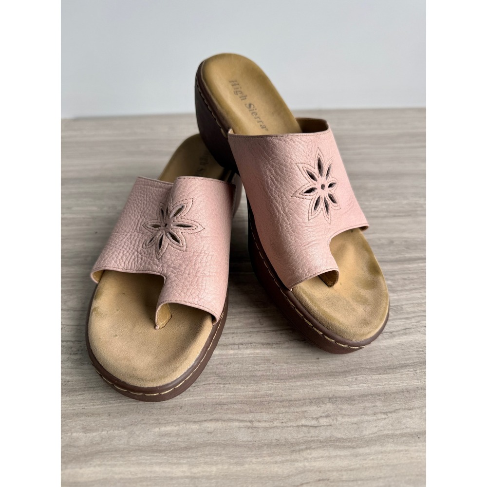 High Sierra Wedge Sandals Sand Dollar Pink Floral Leather Toe Ring Women 7 Boho